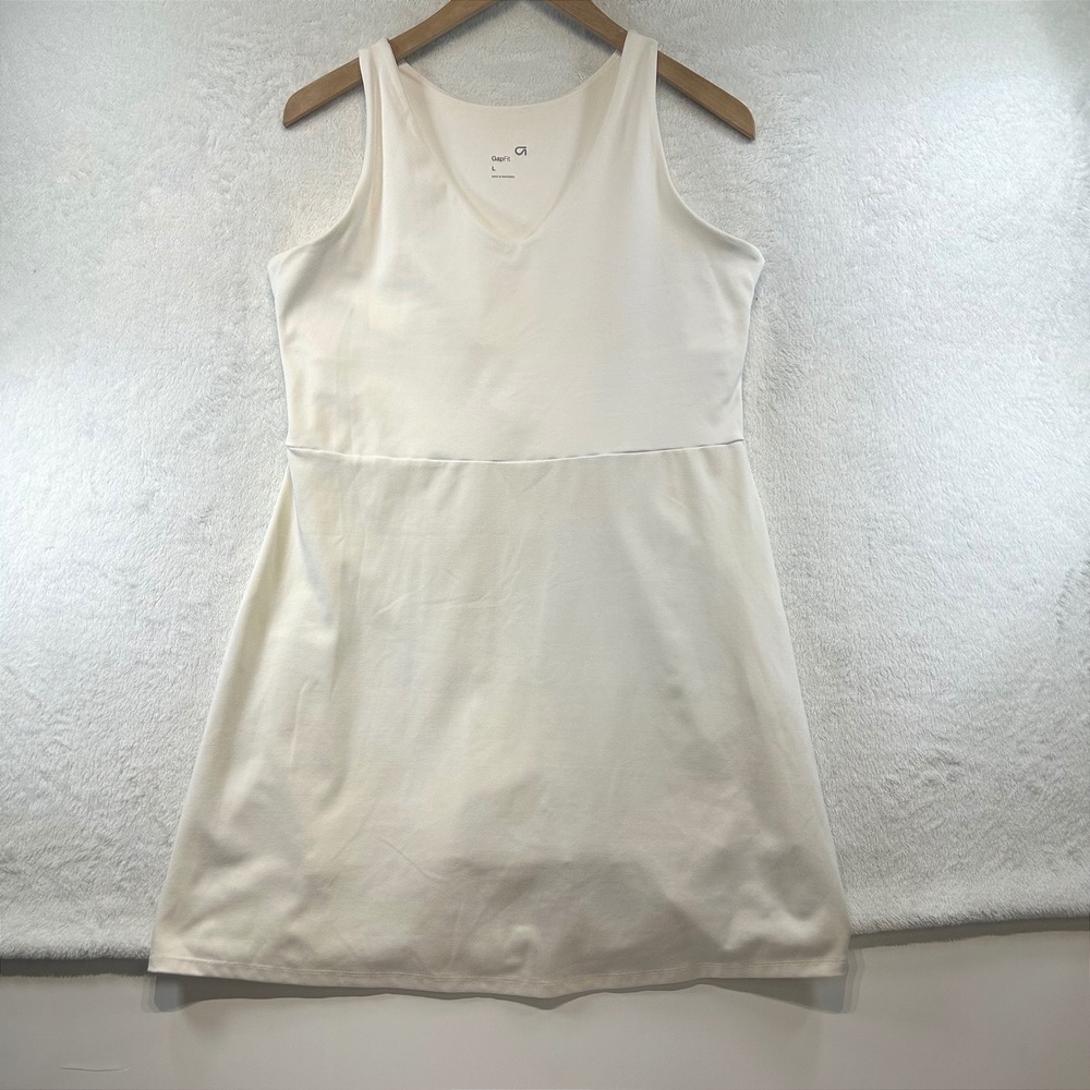 GapFit Clean Girl Athleisure Exercise Dress Large Cream Preppy Tenniscore Dress